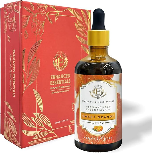 Luxurious Sweet Orange Essential Oil by Enhanced Essentials| Slow Distilled & Pure| for Home Cleaning,Aromatherapy,Bath,Perfume,Soap & Candle Making| Ideal for Business|3.38 fl oz (100 ml) - Bloomnest