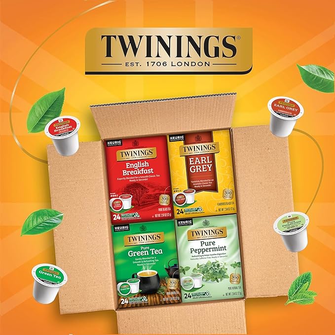 Twinings 96 K-Cup Pods Variety Pack 24 Count (Pack of 4), English Breakfast, Earl Grey, Green, and Pure Peppermint Tea for Keurig and Single Cup Brewers, Enjoy Hot or Iced - Bloomnest