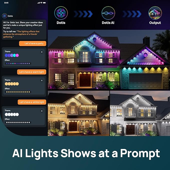 Linkind Permanent Outdoor Lights HP5,Smart AI RGBTW 150ft Christmas Lights, 85 Scenes Modes for Daily Holiday Halloween Decorations,IP67 Waterproof, Compatible with Alexa,Google Assistant - Bloomnest