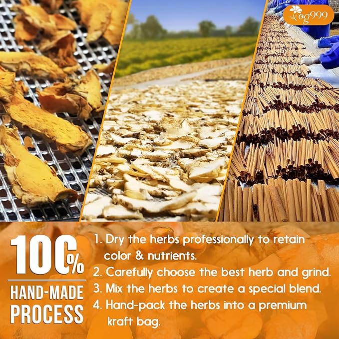 TOG999, Premium 12oz/200 cups Ginger Turmeric Cinnamon Loose Leaf Herbal Tea. Improve Digestion, Support Brain, Weight, Skin and Sleep. Premium Quality Spiced Blend. No Sugar, No Caffeine, No Gluten, Vegan. - Bloomnest