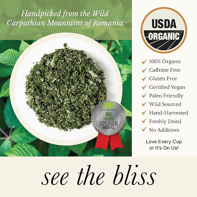 Wild Bliss Organic Red Raspberry Leaf Tea Pregnancy and Menstrual Support - Loose Leaf Herbal Tea - 1.76 Oz - 25 Servings - Bloomnest