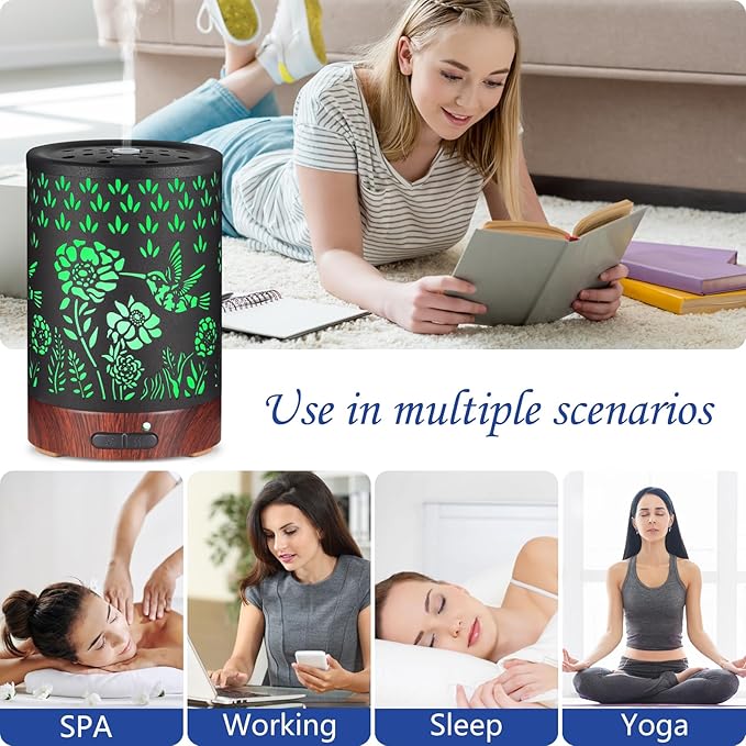 Essential Oil Diffuser- Aromatherapy Diffuser with7 Colors Light and Auto-Off for Women Metal Cool Mist Humidifier for Home and Office for Mom Women(Hummingbird) - Bloomnest