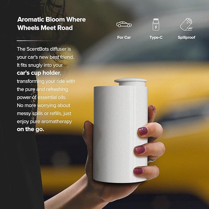 Waterless Essential Oil Diffuser for Home Aromatherapy Car Nebulizing Diffuser Battery Operated 5-20mL Mini Scent Air Machine Up to 600 Sq.Ft. 4Timer 3 Mist-Level (AN7 White) - Bloomnest