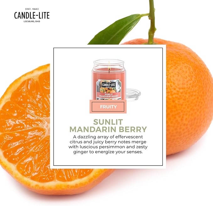 Candle-lite Scented Candles, Sunlit Mandarin Berry, 18 oz Jar, Proudly Poured in The USA, Aromatherapy Candle, Single-Wick with 110 Hours of Burn Time, Perfect for Creating a Refreshing Ambiance - Bloomnest