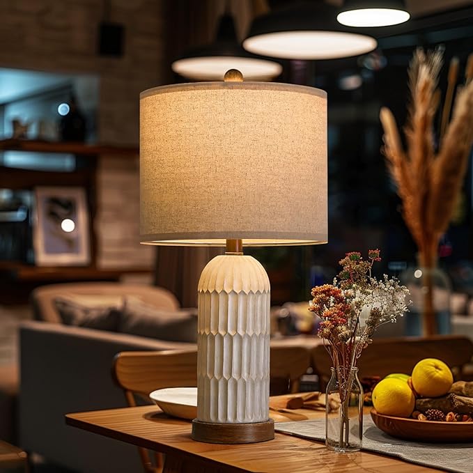 OYEARS 22.5" Table Lamp for Living Room,Retro Farmhouse Lamps for Nightstands Boho Bedroom Lamps Set of 2,with USB A+C Charging Ports,Beige and Brown - Bloomnest