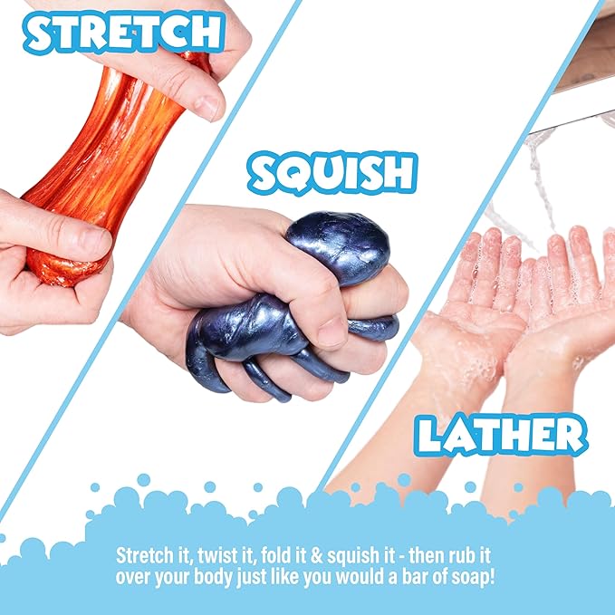 Tub Works Cosmic Bath Slime Soap Bath Toy, 6 Pack | Stretchy, Squishy Slime Soap for Kids Bath | Fresh, Fruity Scents | Nontoxic | Sensory Fun Kids & Toddler Bath Toys - Bloomnest