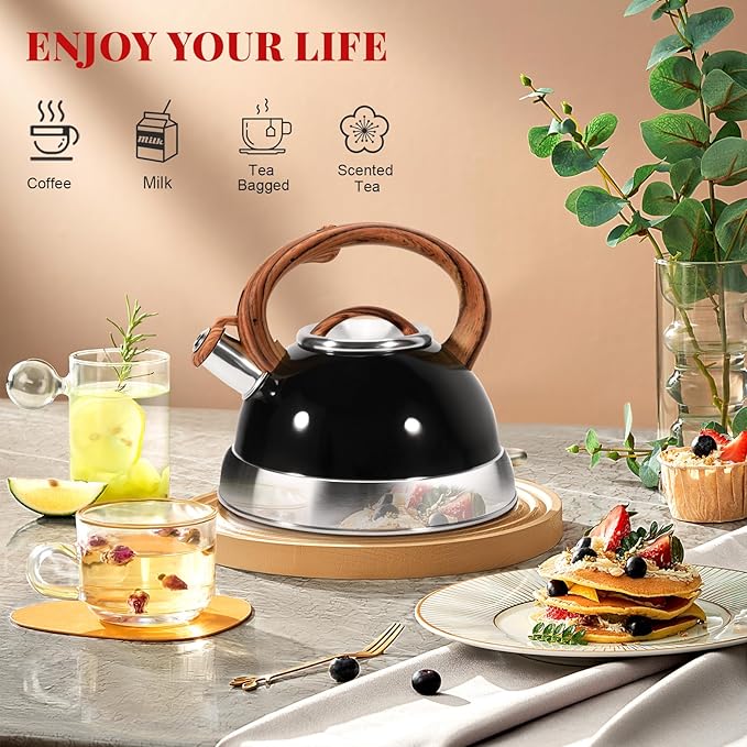 GGC Whistling Tea Kettle for Stove Tops, 3.1QT/3L Tea Kettles for Boiling Water Coffee or Milk, Stainless Steel Tea Pot with Anti-Heat Handle and Simple Touch Button to Control Kettle Outlet - Bloomnest