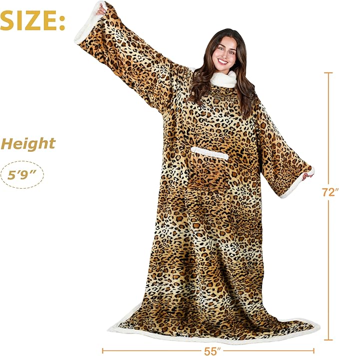 Tirrinia Sherpa Wearable Blanket With Sleeves, Full Body Throw Reading Wrap TV Blankets - Bloomnest