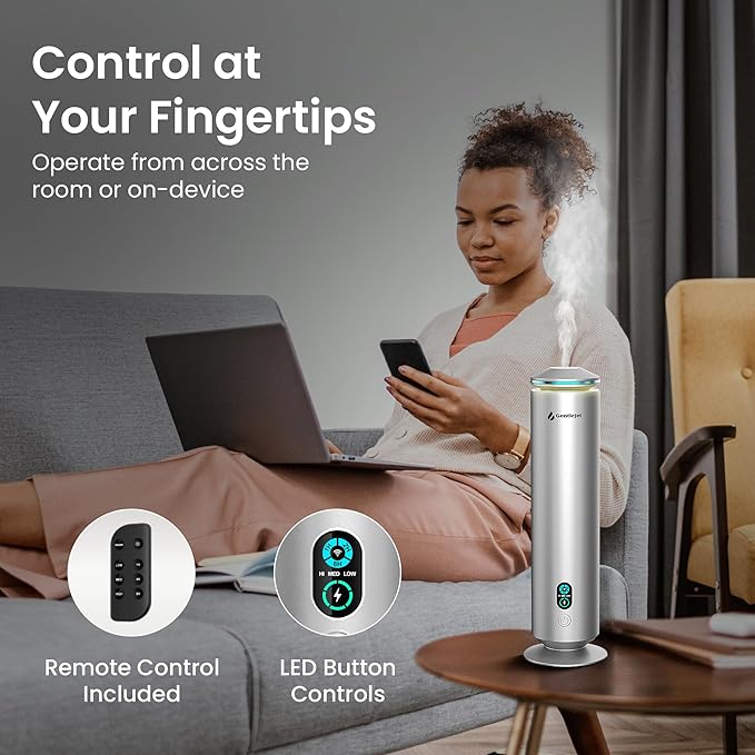 MajesticMist Waterless Essential Oil Diffuser - Aluminum Aromatherapy Scent Diffusers for Home, Room & Hotel, Quiet Aroma Diffuser 4oz, Remote Control, USB-C Powered, LED Display, 1000sq.ft - Bloomnest