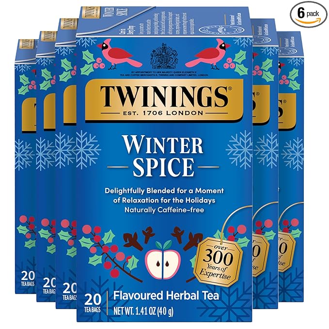 Twinings Winter Spice Herbal Tea Individually Wrapped, 20 Count (Pack of 6), Camomile, Apple, Cinnamon, & Clove, Caffeine-Free, Enjoy Hot or Iced, 120 Teabags - Bloomnest