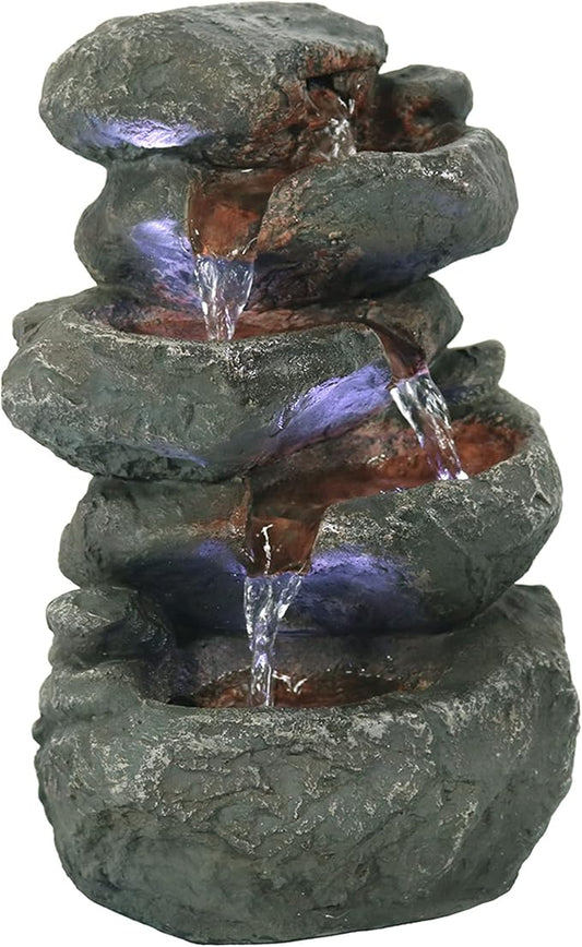 Sunnydaze Tabletop Water Fountain - Stacked Rocks 10.5 Inch Relaxing Desktop Water Fountain with LED Lights - Office, Bedroom, Living Room - Bloomnest