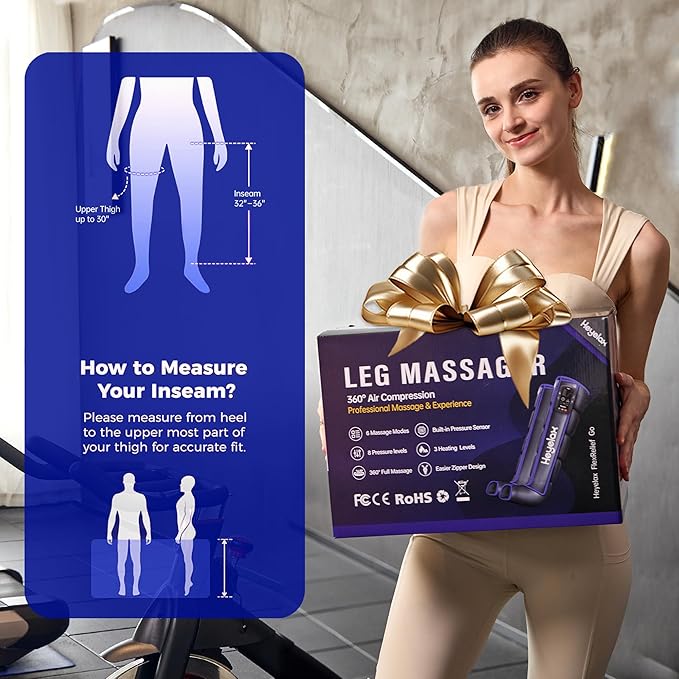 Air Compression Leg Massager for Circulation and Pain Relief FSA, Recovery Boots Sleeve for Fast Therapy, Cordless Leg Massager with Heat as Ideal Gifts for Men Women (Large1-Pack) - Bloomnest
