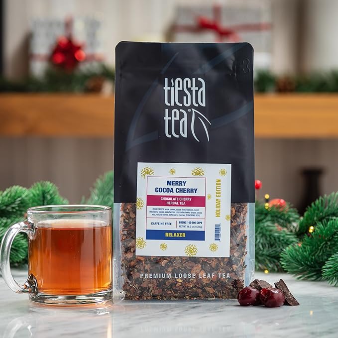 Tiesta Tea - Merry Cocoa Cherry Loose Leaf Tea, Chocolate Cherry Herbal Blend, Non-Caffeinated, Hot or Iced, Makes up to 200 Cups in Resealable Bulk Pouch, 16 Ounce - Bloomnest