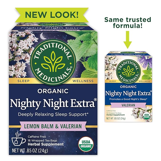 Traditional Medicinals Tea, Organic Nighty Night Extra, Promotes a Good Night's Sleep, 16 Tea Bags (Pack of 2) - Bloomnest