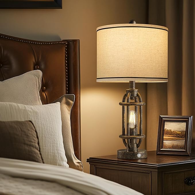 23.75'' Table Lamps Set of 2 for Living Room Bedroom Industrial Farmhouse Metal Touch Lamps with USB A+C Ports, Night Light Vintage Nightstand Bedside Lamp, Bulbs Included, Bronze - Bloomnest