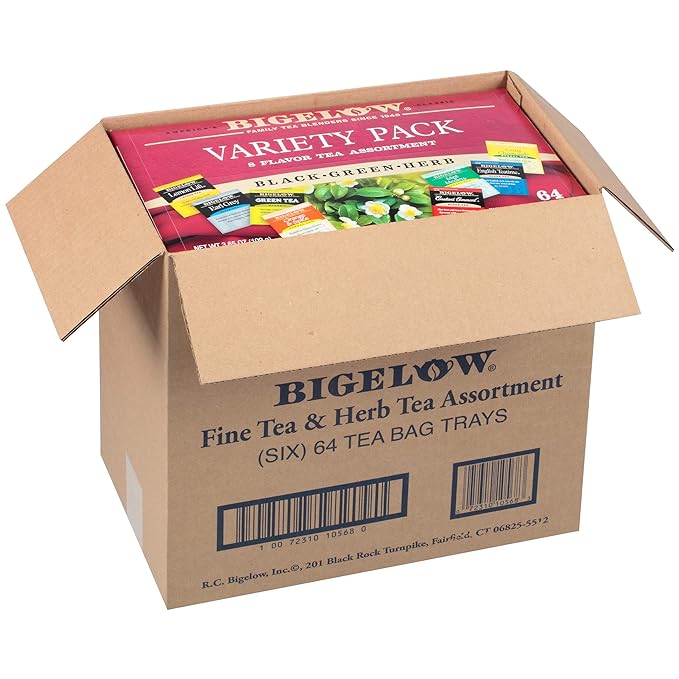 Bigelow Tea Variety Pack 8 Flavor Assortment 64-Count Boxes (Pack of 6) Caffeinated Individual Green and Black Tea Bags, for Hot Tea or Iced Tea, Drink Plain or Sweetened with Honey or Sugar - Bloomnest