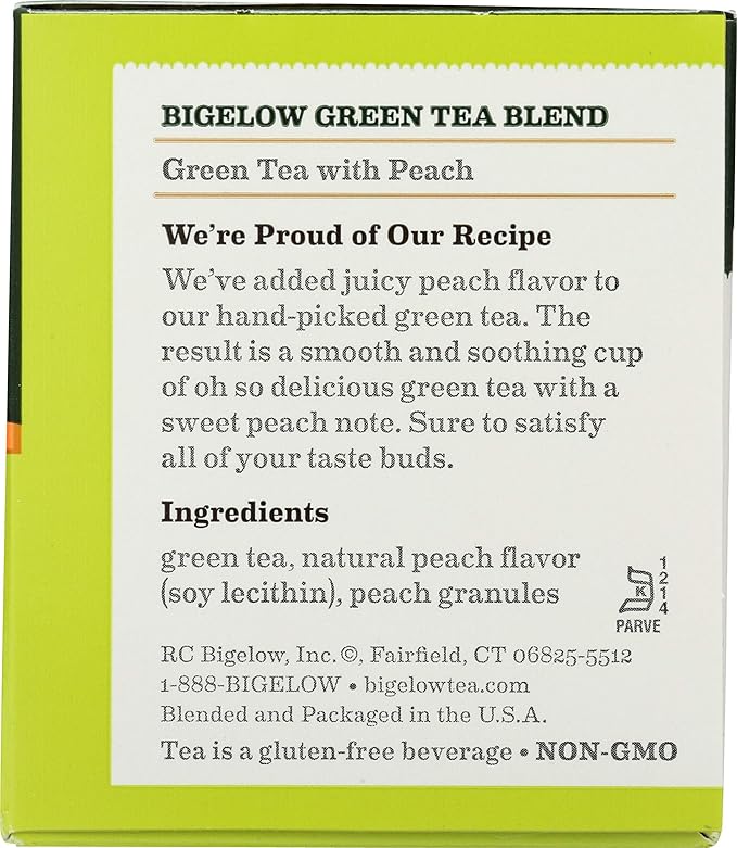 Bigelow Green Tea w/ Peach Tea Bags, 20 ct - Bloomnest