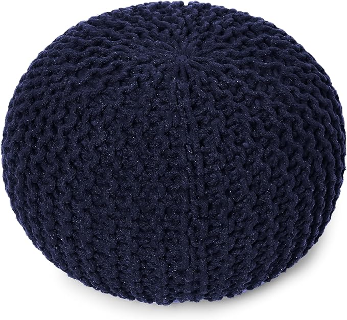 REDEARTH · Round Pouf Foot Stool Bean Bag Ottoman - Cable Knitted Cord Boho Pouffe - Poof Accent Bean Bag - Handmade by Artisans for Living Room - Bedroom (19.5"x19.5"x14") - Navy Blue - Bloomnest