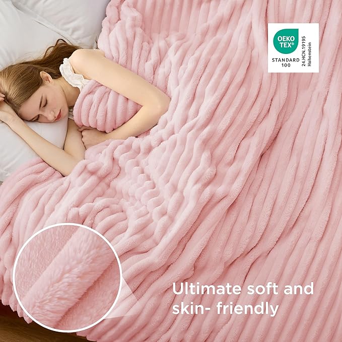 Bedsure GentleSoft Coral Pink Fleece Queen Blanket for Couch - Super Soft Cozy Blankets for Women, Cute Small Blanket for Girls, 90x90 Inches - Bloomnest