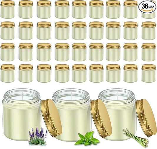 ACITHGL 36 Pcs 4oz Mini Mason Jar Candles Small Scented Candles Bulk Aromatherapy Ideal Souvenir Favors for Wedding Birthday Party (Sage, Mint, Citronella, Gold) - Bloomnest