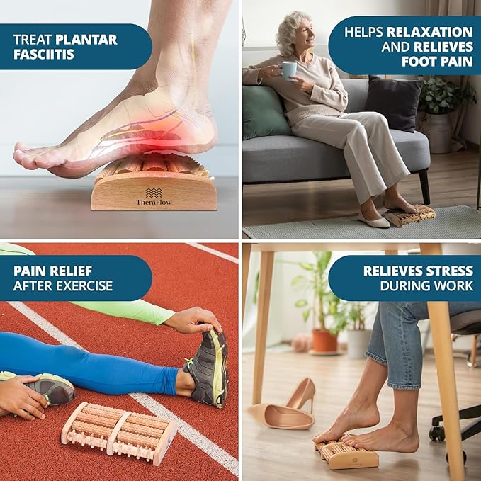 TheraFlow Foot Massager for Neuropathy & Plantar Fasciitis Relief - Mom Gifts for Women & Gifts for Dad, Wooden Foot Roller Massager, Neuropathy Pain Relief for Feet (Includes Reflexology Chart) - Bloomnest