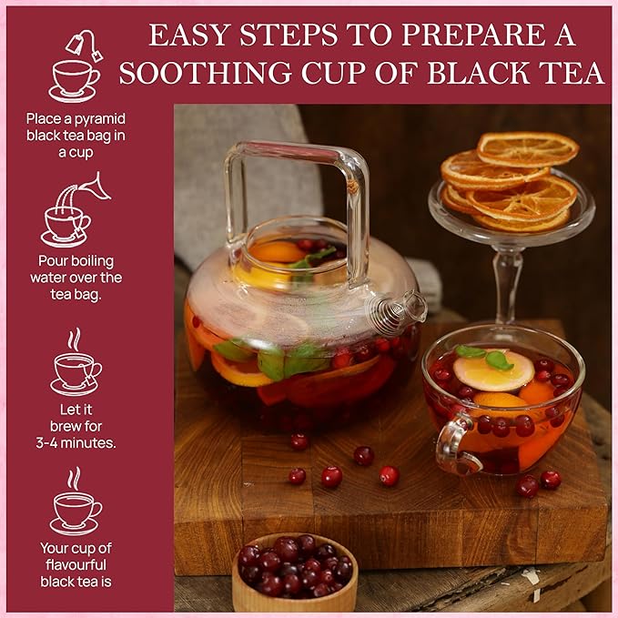 Tealeaf & Co. Cranberry Orange Black Tea Bags Blended with Fresh Herbs and Spices - Organic Black Tea Bags with Orange Peel, Star Anise & Hibiscus - Low Caffeine - Gluten Free - 50 Teabags - Bloomnest
