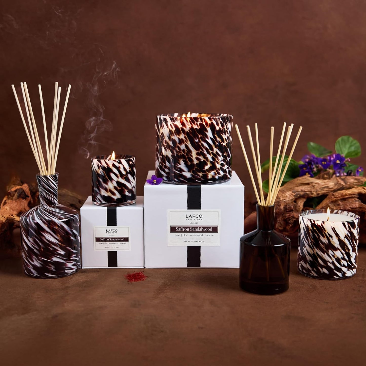 LAFCO New York Fall 3-Wick Candle, Saffron Sandalwood - 30 oz - 120-Hour Burn Time - Reusable, Hand Blown Glass Vessel - Made in The USA