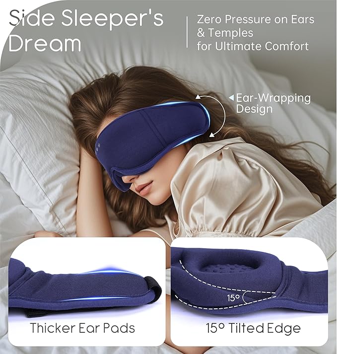 Sleep Mask with Headphones Bluetooth 5.4, TOPOINT 3D Eye Mask Blackout with Soft Bamboo Cotton for Side Sleepers Women Men, Sleep Headphones Earphones HD Speaker Microphone for Travel Meditation Gift - Bloomnest