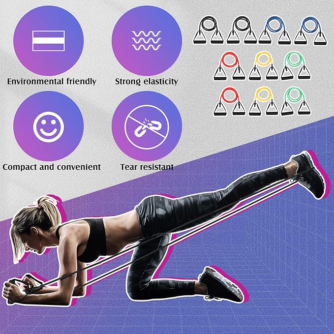 Shappy 10 Pcs Resistance Bands with Handles Exercise Stretch Bands for Exercise Woman Man Training Physical Therapy Workouts Fitness - Bloomnest