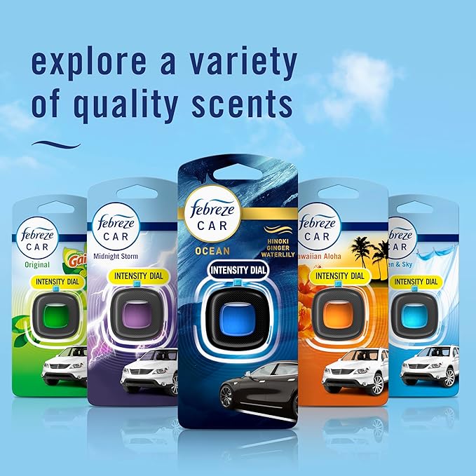 Febreze Car Ocean Scent Air Freshener Vent Clip, .07 oz. Car Vent Clip, Pack of 4 - Bloomnest