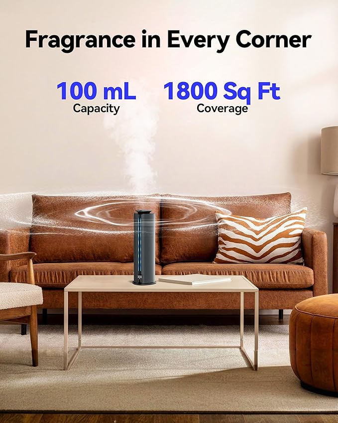1800 Sq Ft Waterless Diffuser, 100ml Hotel Collection Diffuser Scent Air Machine for Home Cold Air Essential Oil Diffuser for Large Room Office Quiet (Titanium Gray)