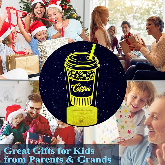 Coffee Gift, Coffee Cup Decor, 3D Illusion Night Light Lamp, 16 Colors Changing, Remote Control, Dimmable, Cafe Shop Room Decoration - Bloomnest
