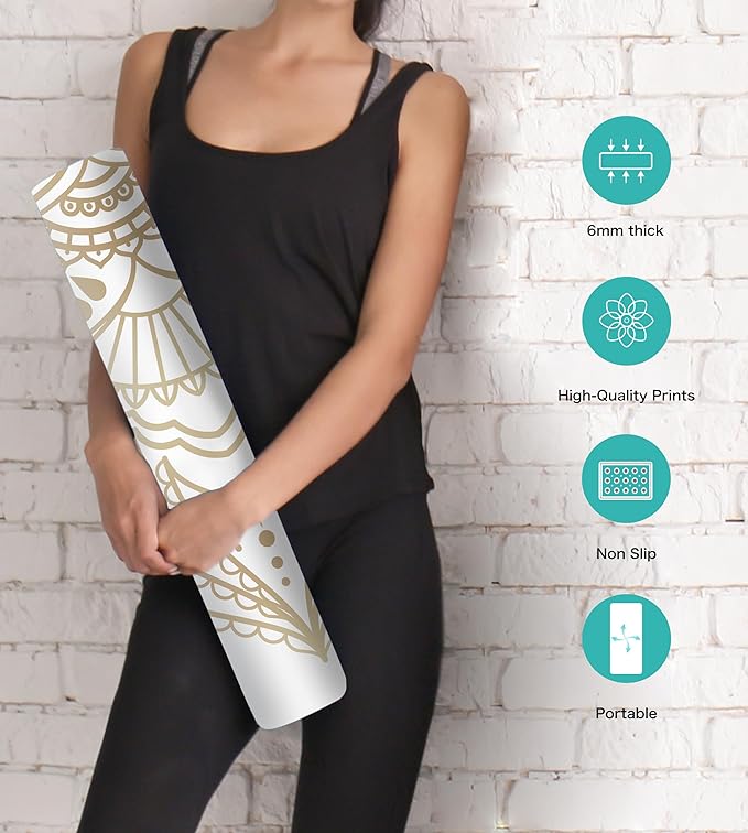 Non Slip Yoga Mat TPE Workout Mat for Men Women, Thick Workout Mat with Carrying Strap, Fitness Mats for Exercise, Yoga, Fitness, Pilates, Floor Workouts (72" x 24" x 6mm) - Bloomnest