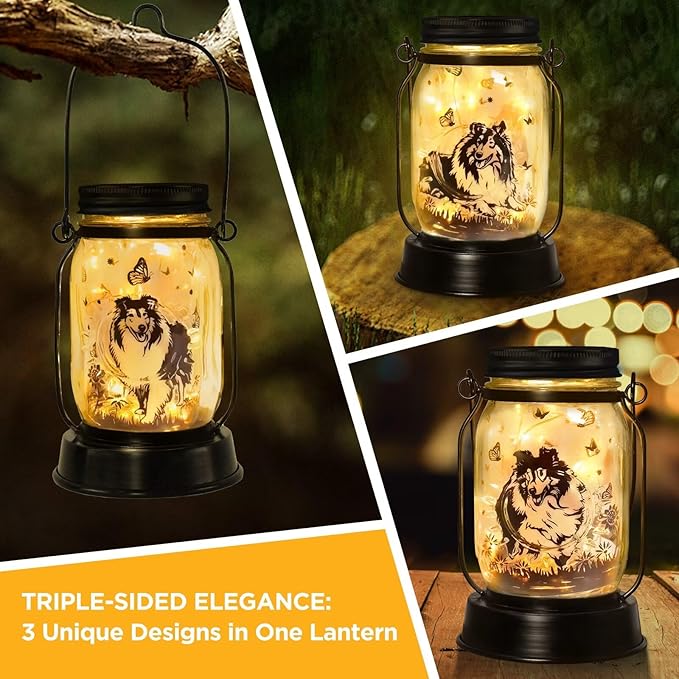 Sheltie Gifts for Women/Men Sheltie Solar Lanterns Dog Mom Birthday Dog Lovers Lantern Pet Loss Pet Memorial Lights Solar Garden Decoration for Yard, Patio,Backyard,Porch Torches - Bloomnest