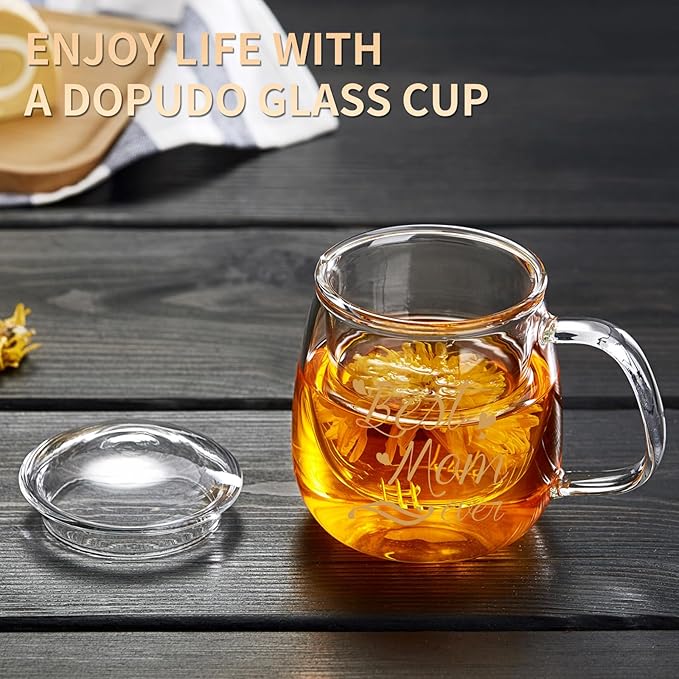 Glass Tea Cup 17.6oz, “Best Mom Ever” Mothers Day Cup with Gift Box, Gifts Mug for Mom, Glass Mug Teacup, Tea Cups for Mom Birthday, Perfect for Grandma & Daughter - Bloomnest