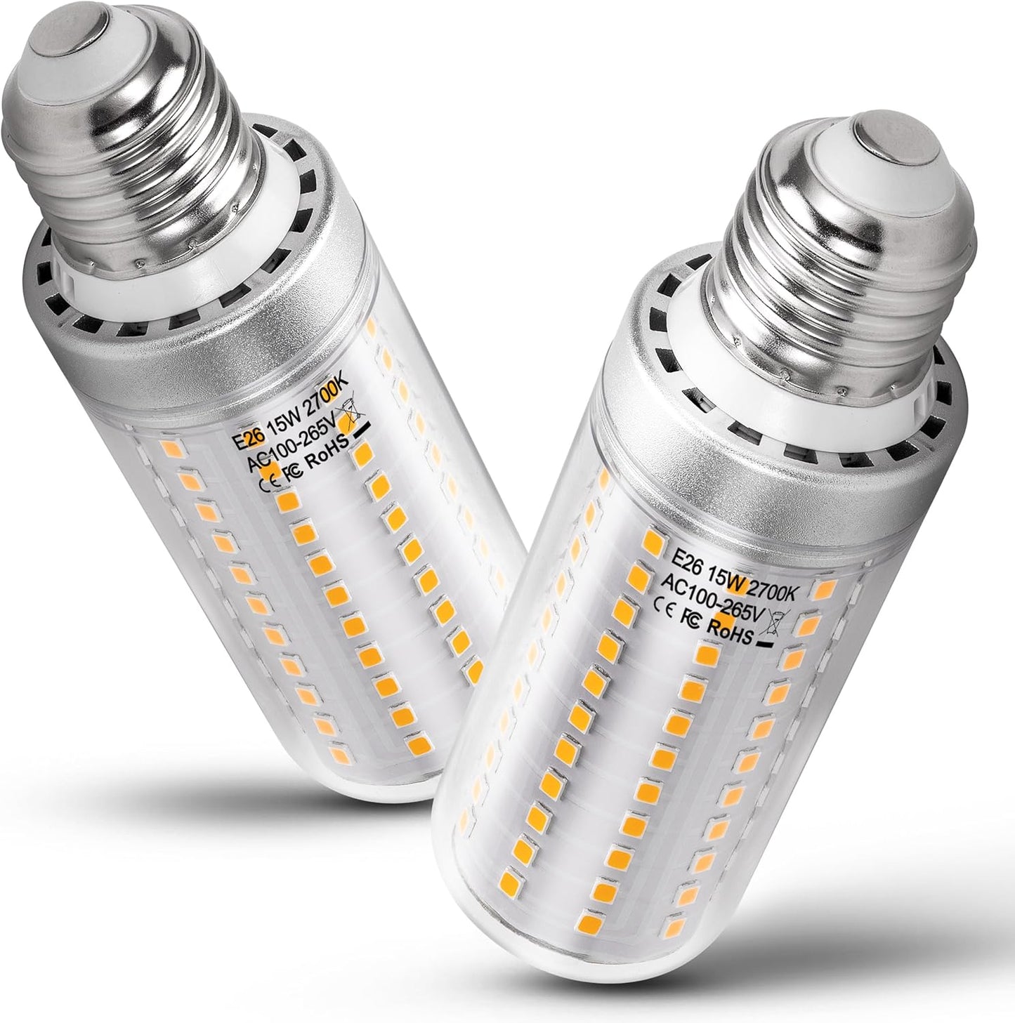 1.57 x 4.92 inch Big E26 15W LED Bulbs 2700K Warm White 2000 Lumen 150 Watt Equivalent Incandescent Bulbs for Outdoor Home attic Corridor Garage Indoor Candelabra Ceiling Fan Bulbs,Non-dimmable,2 Pack