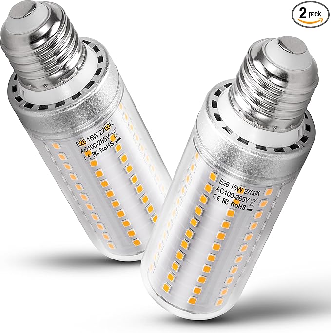 1.57 x 4.92 inch Big E26 15W LED Bulbs 2700K Warm White 2000 Lumen 150 Watt Equivalent Incandescent Bulbs for Outdoor Home attic Corridor Garage Indoor Candelabra Ceiling Fan Bulbs,Non-dimmable,2 Pack - Bloomnest