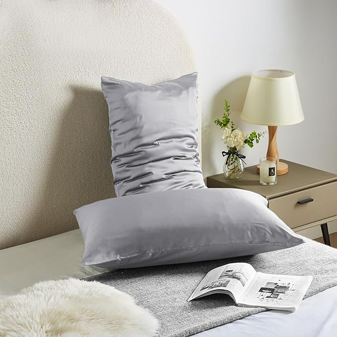 Silk Pillowcase for Hair and Skin - Mulberry Silk, Soft Breathable Smooth Both Sided With Zipper - Beauty Sleep Pillow Case for Gift (Queen, Silver Gray) - Bloomnest