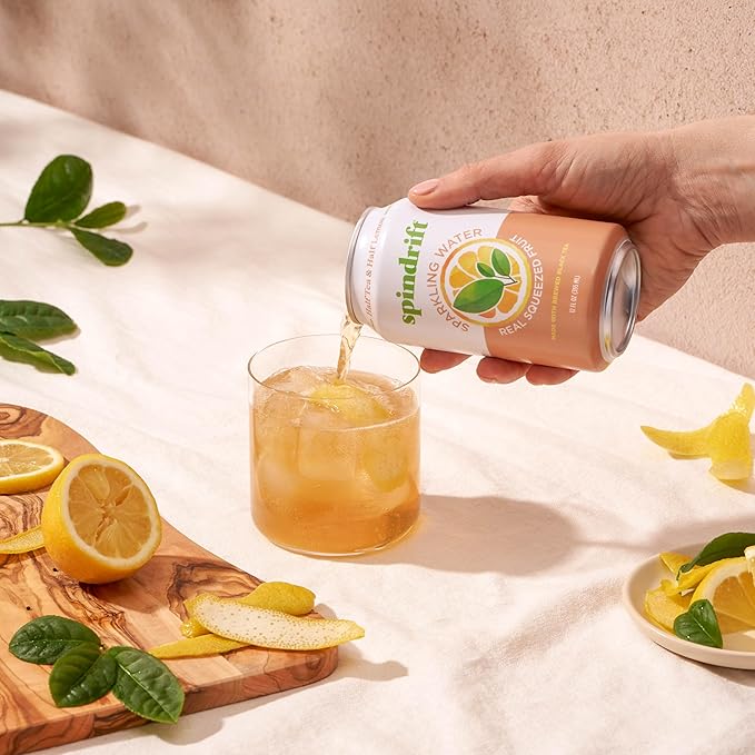 Spindrift Sparkling Water, Half Tea & Half Lemon Flavored, Made with Real Squeezed Fruit, 12 Fl Oz Cans, Pack of 24 (Only 5 Calories per Can) - Bloomnest