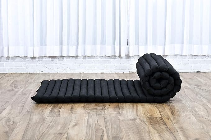 Leewadee - Foldable Floor Mattress - Japanese Roll Up Futon -Trifold Tatami Mat- Guest Floor Bed - Camping Mattress - Thai Massage Mat, Kapok Filled, 75 x 28 inches, Black - Bloomnest