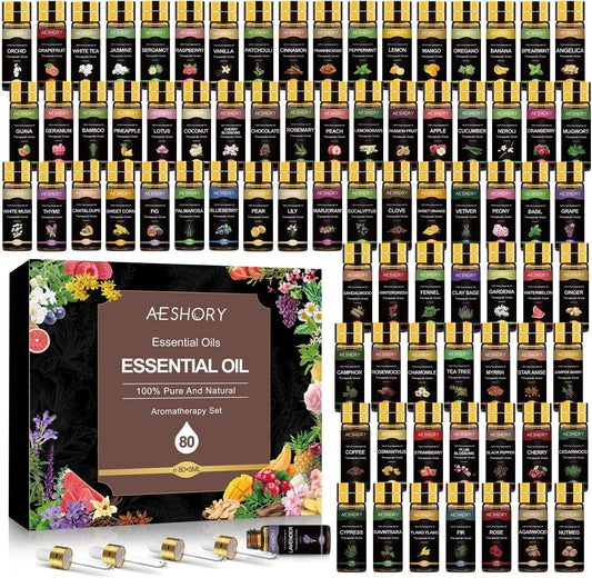 Essential Oil Set 80 Pcs - 100% Natural Essential Oils Kit-Perfect for Diffuser, Humidifier, Massage,Soap, Candle Bath Bombs Making, 80 * 5ML(0.17oz), Christmas Gift for Aromatherapy Lover