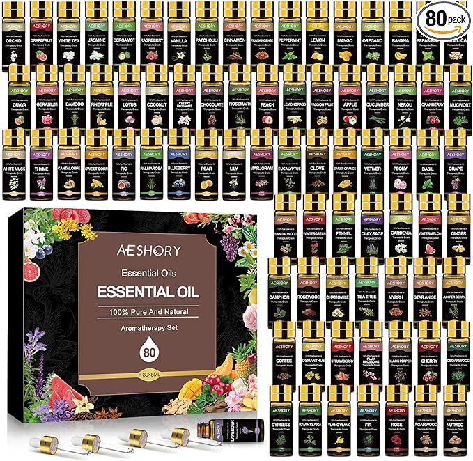 Essential Oil Set 80 Pcs - 100% Natural Essential Oils Kit-Perfect for Diffuser, Humidifier, Massage,Soap, Candle Bath Bombs Making, 80 * 5ML(0.17oz), Christmas Gift for Aromatherapy Lover - Bloomnest