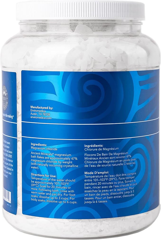 Ancient Minerals Magnesium Bath Flakes - Bathing Alternative to Epsom Salt - Soak in Natural Salts - High-Absorption Efficiency for Relaxation, Wellness & Muscle Relief (4 .4 lb) - Bloomnest
