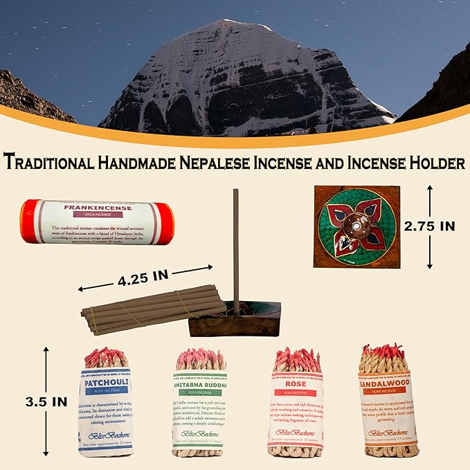 Meditation Accessories Gift Set With Guide: 4.5" Tibetan Singing Bowl Set,150 pcs Handmade Incense Variety Pack: Frankincense, Patchouli, Amitabha Buddha, Rose, Sandalwood, With Incense Holder - Bloomnest