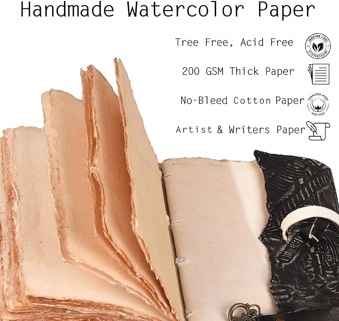 LEATHER VILLAGE Genuine Leather Handmade Journal for Men & Women – Vitruvian Man Embossed Cover – Key Closure – Book of Shadow – Vintage Deckle Edge Paper for Writing, Drawing – 7x5 Inches – Black - Bloomnest