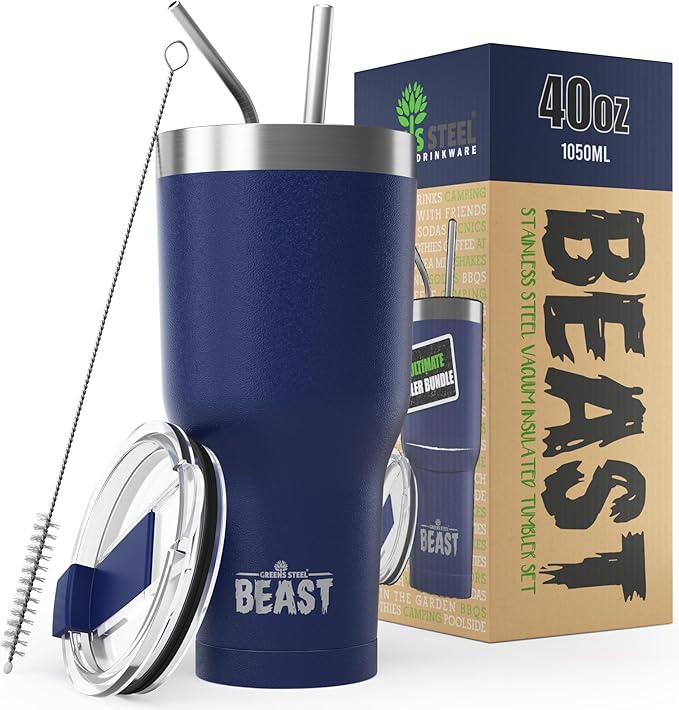Beast 40 oz Tumbler Stainless Steel Vacuum Insulated Coffee Ice Cup Double Wall Travel Flask (Royal Blue) - Bloomnest