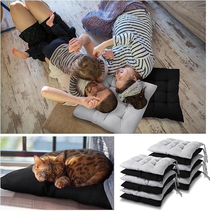 Geetery 12 Pcs Floor Pillows for Classroom Bulk Square Seating Cushions for Floor Chair School Kindergarten Reading Corner, 15.7'' Large Thick Meditation Cushions Yoga Nursery Daycare (Black Grey) - Bloomnest