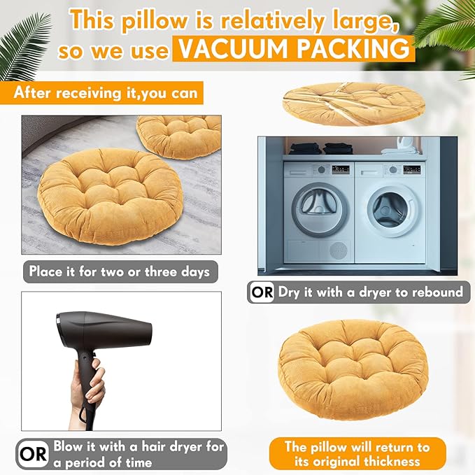 Jerify Floor Pillow Cushions 22 x 22 Inch Round Square Large Meditation Floor Pillow for Classroom Adult Meditation Picnic Party Cushion for Seating Gift Christmas(Round,Yellow,4 Pcs) - Bloomnest