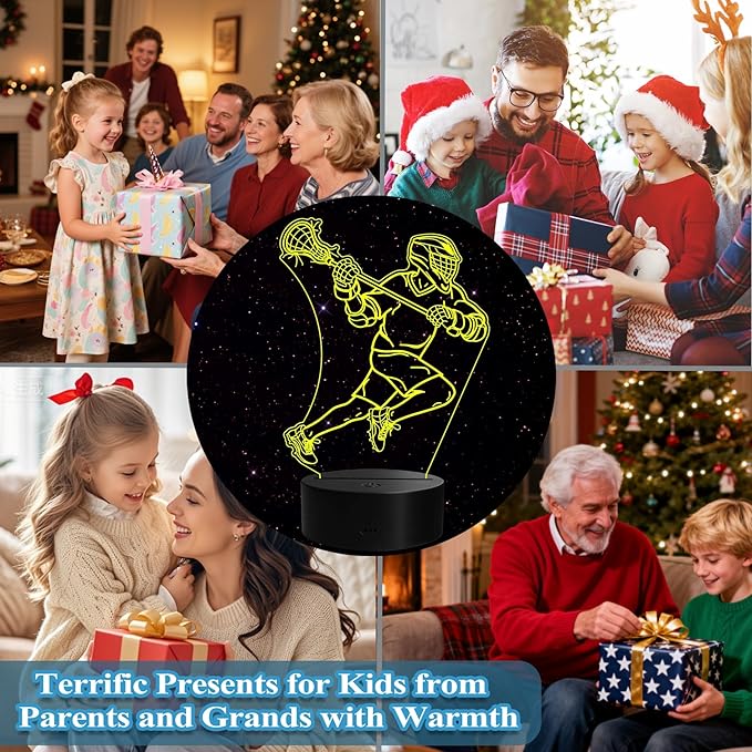 Lacrosse Night Light, Lacrosse Gifts for Boy, 3D Illusion Lamp with Remote Control, 16 Colors Changing, Timer, RGB Flashing Mode and Dimmable, Field Lacrosse Gifts for Men Christmas Decor - Bloomnest