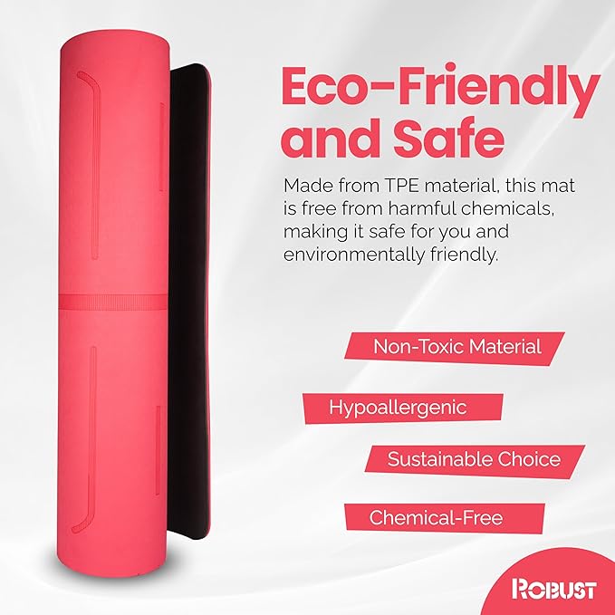 Robust Non-Slip Yoga Mat with Strap, 1/4" Thick TPE Eco-Friendly Workout Mat for Yoga with Position Lines and Texture Surface, Gym Mat for Women, Men, Pilates and Exercises Anti-Tear Sweat-Proof Exercise Mat - Bloomnest